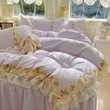 Yeknu  New INS Princess Style Bedding Sets Ruffle Lace Bow Quilt Cover Romantic Bedclothes Woman Girls Bedroom Duvet Cover 4pcs