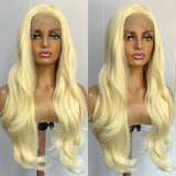 Yeknu  Blonde Long Wavy Synthetic Hair Pre Plucked Free Part Layered Natural Curly Body Wave 13X4 Lace Front Wigs for Women Daily