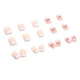 Yeknu  24 PCs Short French Simple Flower Nails with 1 Jelly Gel and 1 Nail File