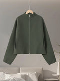 Yeknu  Vintage Solid Women Jacket Loose Zipper Full Sleeve Stand Collar Female Jackets Autumn Winter Casual Lady Street Coats New
