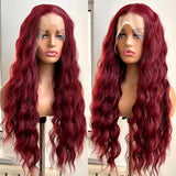 Yeknu  Burgundy Long Curly Wavy Red Wig Synthetic Middle Part Loose Deep Natural Wave 13X4 Wine Red Wigs for Women Daily Party Cosplay