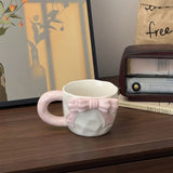 Yeknu  Cute Ceramic Bow Mug Girl High Beauty Gift Box Creative Design Cup Birthday Gift Companion