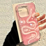 Yeknu  Oil Painting Cloud Pink Snake Phone Case For iPhone 16 15 14 Pro Max 13 12 11 XS X XR 7 8 Plus 16 SE Shockproof Clear Cover