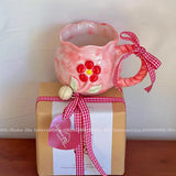 Yeknu Cute Cherry Ceramic Mug, Small Niche Design, Water Cup with Gift Box, Household Drinking Set, Kitchen,Dining and Bar