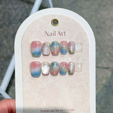 Yeknu  10pcs Star Moon Cat Eye Press on Nails Retro Sparkle Handmade False Nails Sweet Cool Short Squoval Fake Nails Press Ons for Girl