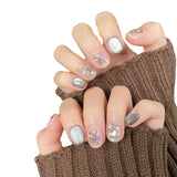 Yeknu  10pcs Butterfly Handmade Nails Glitter Cat-Eye Press on Nail Short Square Round Full Coverage Nail Tip for Women&Girl False Nail