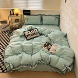 Yeknu  Bow 100% Cotton Embroidery Bedding Set New Cozy Skin Friendly Comforter Kit with Lace Single Double Bedclothes for All Seasons