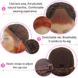 Yeknu  Ginger Orange Color Long Straight Hair 13*4 Lace Front Wigs Copper Red Hair Glueless Pre Plucked Synthetic Lace Front Wigs