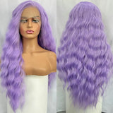 Yeknu  Light Purple Curly Lace Front Wigs for Women Syntheitc Hair Free Part Long Natural Wavy Lavender Colored 13X4 Frontal Party Wigs
