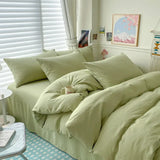 Yeknu  Cotton Bed Linen Solid Bedding Set with Sheet Duvet Cover Pillowcases Single Couple Bedsheet King Queen Double Twin Size