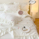 Yeknu  3pcs Rose embroidery Lace Quilt, pillowcase Single Double Summer Air Conditioning Throw Blanket Nap Blanket Thin Quilt