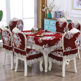 Yeknu Flower Style Chair Covers Rectangle Coffee Table Dining Chair Cushion Tablecloths Luxury Red Embroidered Hemming Table Cover