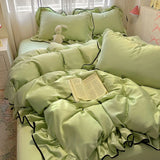 Yeknu  Luxury Ice Silk Cooling Bedding Set, Summer Washable Silk 3/4 Pcs Duvet Cover/Sheet