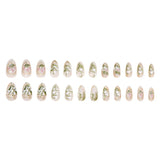 Yeknu  24Pcs Press On Nails Lily of the Valley&Tulip Floral Almond Fake Nails with Pearl&Rhinestone Accents Reusable False Nails