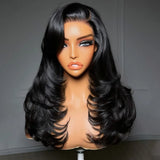 Yeknu  Black Lace Font Wig 13x4 Glueless Layered Wig Pre Plucked Pre Cut Fce Framing Lace Front Wig Syntheti Lace Front Wg for Wome