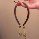 Hair Accessories Alloy Bell Tassel Hairband Luxury Shiny Vintage Hair Hoop Flocking Fake Earrings Ethnic Style Headband Party