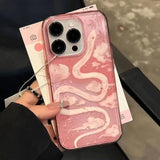 Yeknu  Oil Painting Cloud Pink Snake Phone Case For iPhone 16 15 14 Pro Max 13 12 11 XS X XR 7 8 Plus 16 SE Shockproof Clear Cover