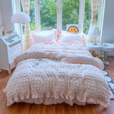 Yeknu  3pcs Korean lace Bedding set seersucker Duvet Cover Set (1*Duvet Cover + 2*Pillowcase, Without Core)for bedroom guest room