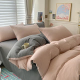 Yeknu  Cotton Bed Linen Solid Bedding Set with Sheet Duvet Cover Pillowcases Single Couple Bedsheet King Queen Double Twin Size