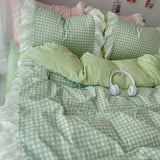 Yeknu Korean Princess Style Lattice Double Layer Lace Bedding