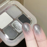 Yeknu  Korean 5 in 1 Eyeshadow Blush Palette Pearlescent Matte Smoky Black White Cement Grey Travel Friendly