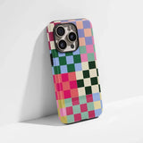 Yeknu  Colorful Checkerboard Phone Case for IPhone 17 16 15 14 13 12 11 X XS XR XSMAX Air Pro Max Plus Luxury Double-layer Back Cover