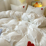 Yeknu Cool Black Duvet Cover Set Ins Nordic Embroidery Heart Bed Sheet Set Of Four Pieces Home Luxury Bedding Set For Girls