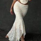 Yeknu  Women's Lace Skirt Set Backless Strappy Sleeveless Top Long Skirt Two-piece Set Sexy Casual