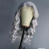 Yeknu  Silver Grey Lace Front Wig Synthetic Lace Wig Glueless Body Wave Long Wavy Silver Wig Body Wave Long Grey Hair Wigs for Women