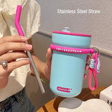 Yeknu  580ml Fashion Stainless Steel 316 Coffee Mug With Straw Large Capacity Leak-Proof  Vacuum Flask Cold Drink Bottle Travel Tumbler