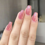 Yeknu 24Pcs Short False Nails Press on Nails Solid Color Cat Eye Design with Jelly Glue Square False Nail Wearable Acrylic Manicure