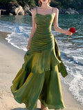 Women Elegant Graduation Birthday Evening Party Dress Ruffles Spaghetti Strap Mermaid Dresses Wedding Formal Slim Fit Prom