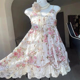 2000s Gothic Vintage Mini Dress Women Sleeveless Strap Party Dress Evening Lace Retro Cltohing Japanese Y2k Black Chic Lolita