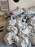 Yeknu Korean Style Ins Retro Fresh Floral Washed Cotton Bed Four Piece Duvet Set, Student Dormitory Bed Sheet Three Piece Set