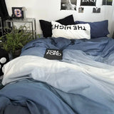 Yeknu  Bedding Set Ins Ambiance Blue Coffee Grid Mixed With Washed Cotton Minimalist Four Piece Set Fitted Sheets Duvet Cover