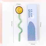 Yeknu  Colored Glass Spoon Creative Wave Handle Milk Dessert Spoon Long Handle Coffee Stirrer GIfts Box Set