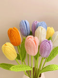 Yeknu  Tulip Artificial Flowers Handmade Crocheted Bouquet Eternal Flowers Birthday Gift for Girlfriend Living Room Decor Faux Fur F...