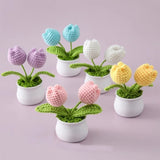 Yeknu Handmade Crochet Flowers Potted Finished Woven Bouquet Artificial  Knitted Flower Valentine's Day Gift Home Desktop Decor