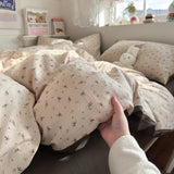 Yeknu  new aerobic three-layer yarn printing four-piece set skin-friendly and soft four-piece set of bedding in student dormitory