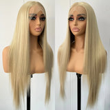 Yeknu  Long Honey Blonde Silky Straight Synthetic Lace Front Wigs for Women Free Part Ash Blonde Heat Resistant Fiber for Dailly Party