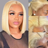 Yeknu  613 Blonde Color Lace Wig Human Hair Peruvian Straight 13x4 Lace Frontal Human Hair Wig Pre Plucked Human Hair Wig Bob Wigs