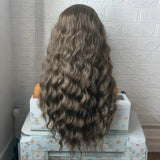 Yeknu  Long Curly Brown Wavy Lace Front Wigs for Women Middle Part Light Brown Loose Curly Glueless Brunette 13X4 Synthetic Daily Party