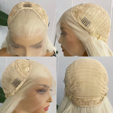 Yeknu  Platinum Blonde Layered Cut Wig with Bangs Long Silky Straight Lace Front Wigs for Women 13x4 Synthetic Hair Natural Hairline