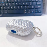 Yeknu  Portable shiny rhinestone earphone case protective cover, silver quilted protective cover with keychain