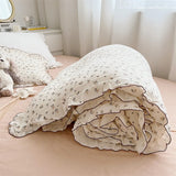 Yeknu INS Princess Ruffle Edge Gauze 100% Cotton Pillow Case Breathable Duvet Cover Without Filler 3PCS Floral Home Bedding Set
