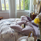 Yeknu 100% Cotton Bedding Set Ins Korean Floral 3D Printed Duvet Cover Bed Linen Flat Sheets Set 2 Pillowcases Twin Double Queen Size