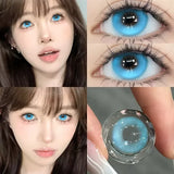 Yeknu  1 Pair High Quality Blue Lenses Colorld Contact Lenses with Degree 0.00 to- 8.00 Cosmetic Natural Eye Contacts Lenses
