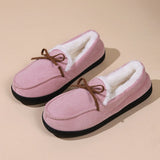 Yeknu  Slippers warm women's men couple bow round head all-inclusive home wear cotton shoes outside wear thickened women