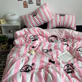Yeknu  Bed Linen Embroideries Stripe bedding Duvet Cover Queen Bedding Set Comforter Cover Sets With Pillowcase Bed Sheets Set