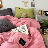 Yeknu  Mixed and matched small floral fiber washed cotton solid color four-piece quilt cover girl heart 1.5m 1.8 sheets